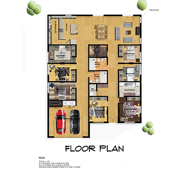 7 Bedrooms Bungalow Realistic Rendering floor plan 